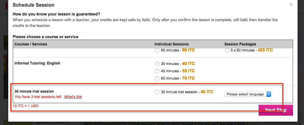 schedule trial session