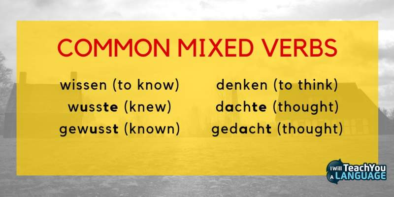 German conjugation chart common mixed verbs