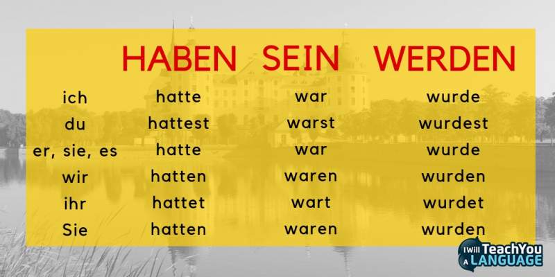 German conjugation chart 3 irregular German past simple verbs