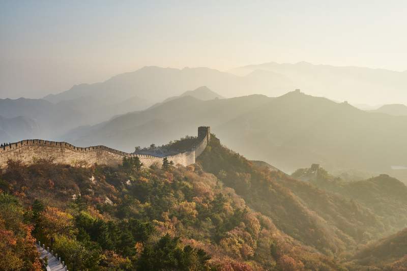 Great wall of China at sunset