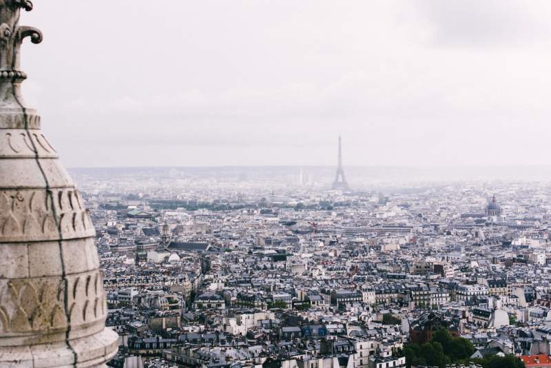 arial view of Paris and Eiffel Tower