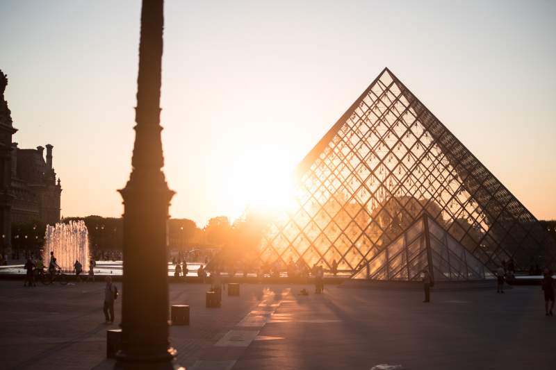 louvre museum in Paris at sunset