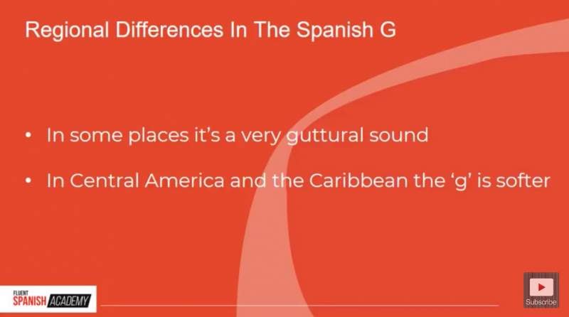 regional differences Spanish G