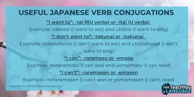 Japanese verb conjugation chart useful verb conjugations