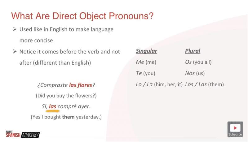 What are Spanish direct object pronouns