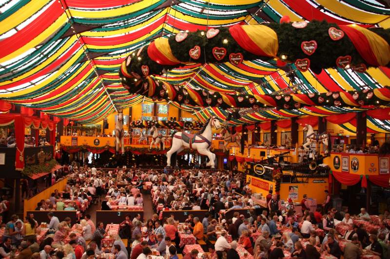 Inside an Oktoberfest beer tent
