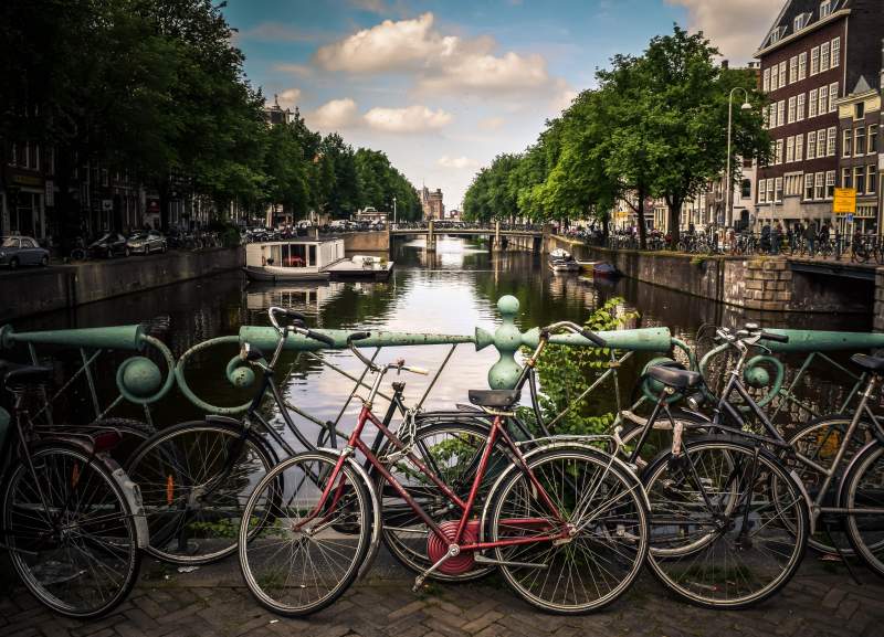 bikes by canal in Amsterdam