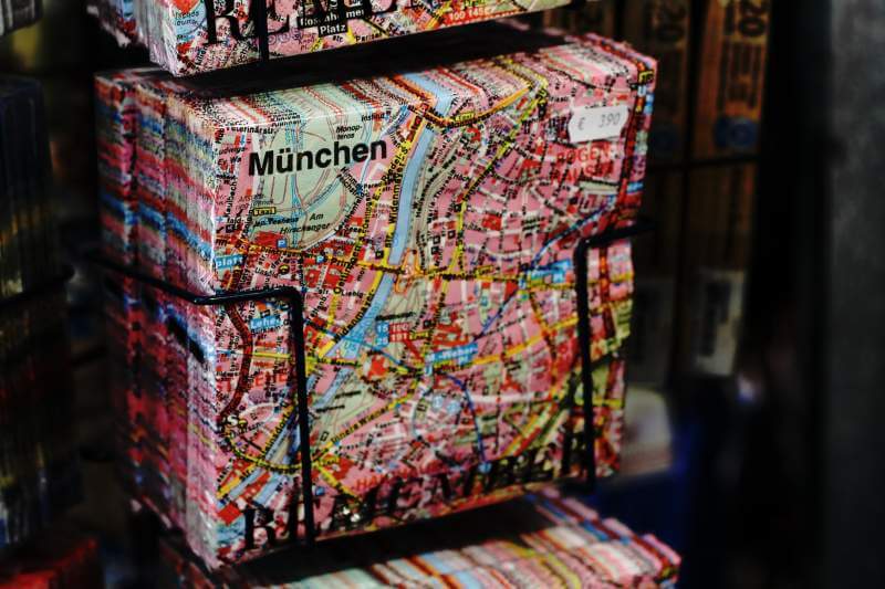 Packet of napkins with a map of Munich, Germany printed on them 