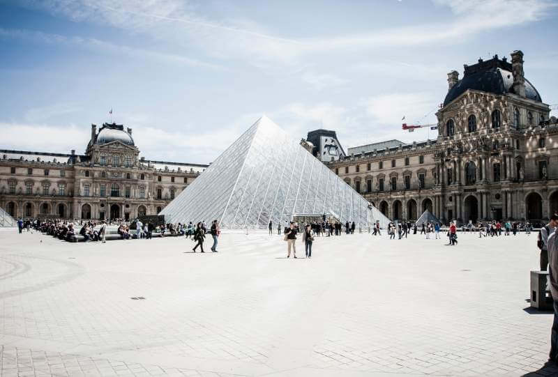 Louvre courtyard with visitors