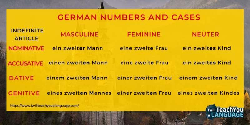 German numbers and cases chart indefinite article