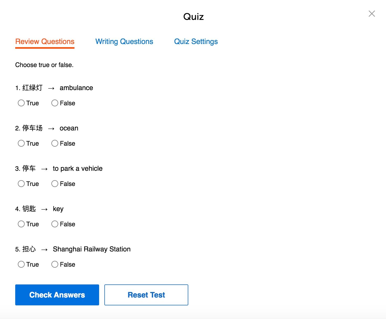 chineseclass101 review quiz 