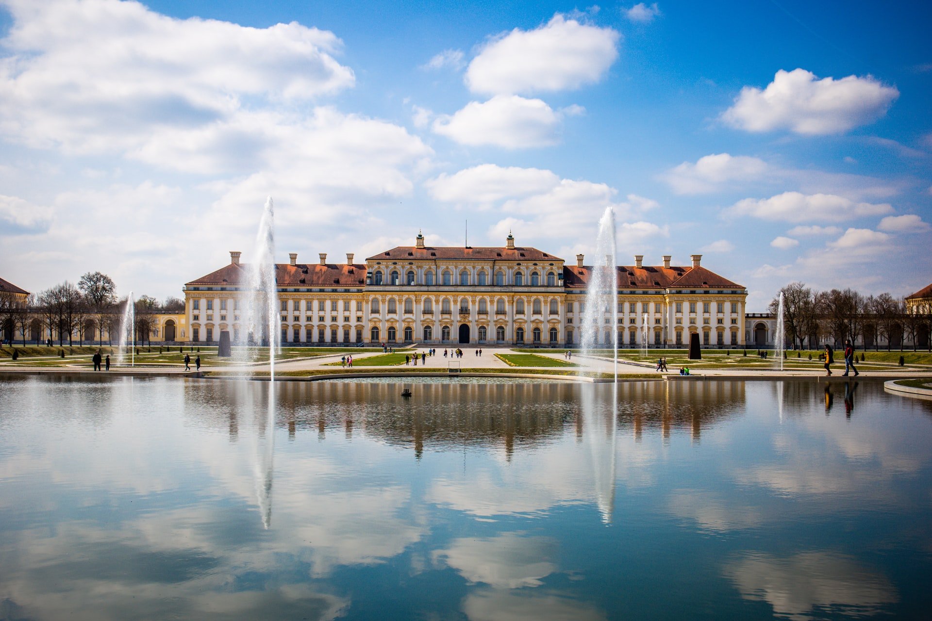 German-style architecture palace grounds with lake