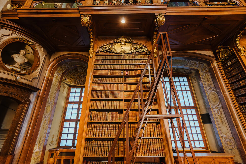 Bookshelf and ladder in Austrian National Library 