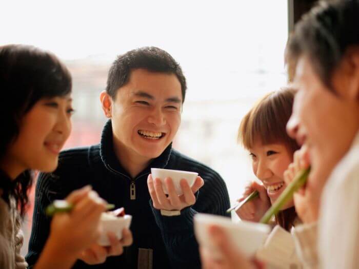 Chinese people eating healthy Chinese food together