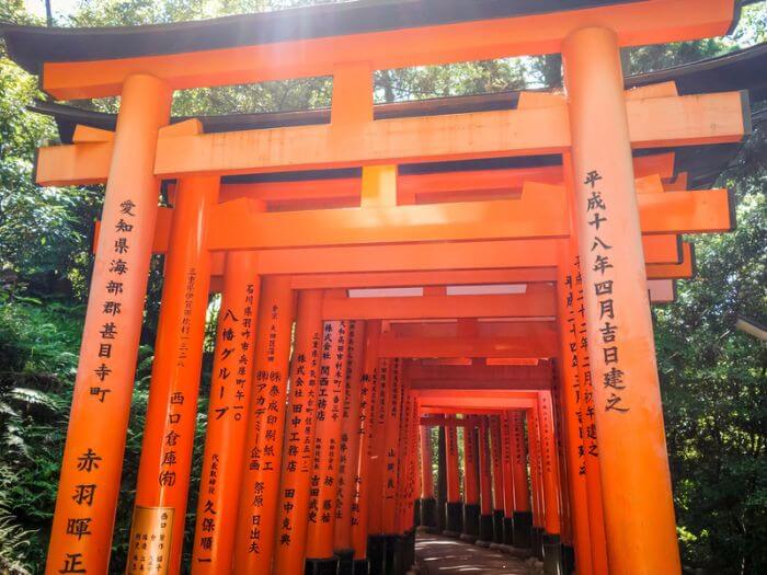 Japanese kanji at Fushimi Inari Taisha torii shrine, Kyoto, Japan