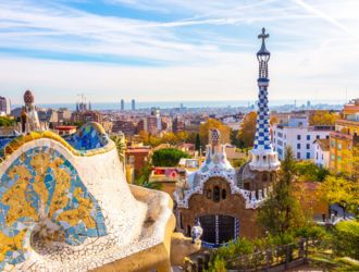 Panoramic view of Park Guell in Barcelona