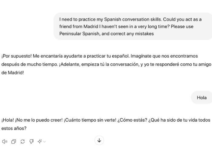 Practising Spanish writing with an AI chatbot