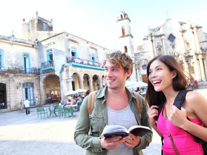 Tourist couple travel in Havana, Cuba