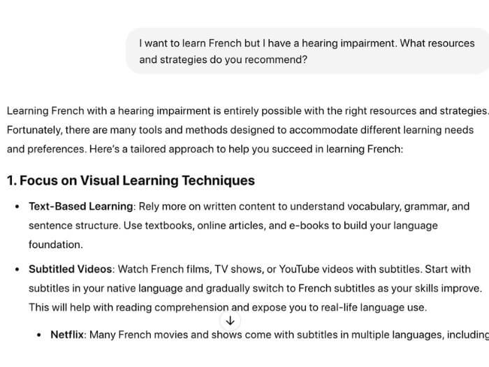 Learn French with AI by asking for learning tips and resources 