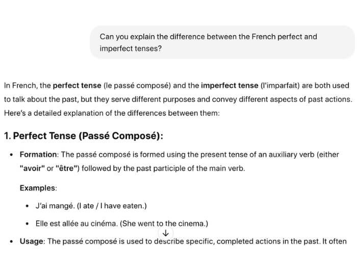 Learn French with AI by asking for grammar explanations