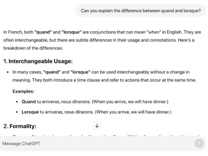 Learn French with AI by asking for vocab explanations 