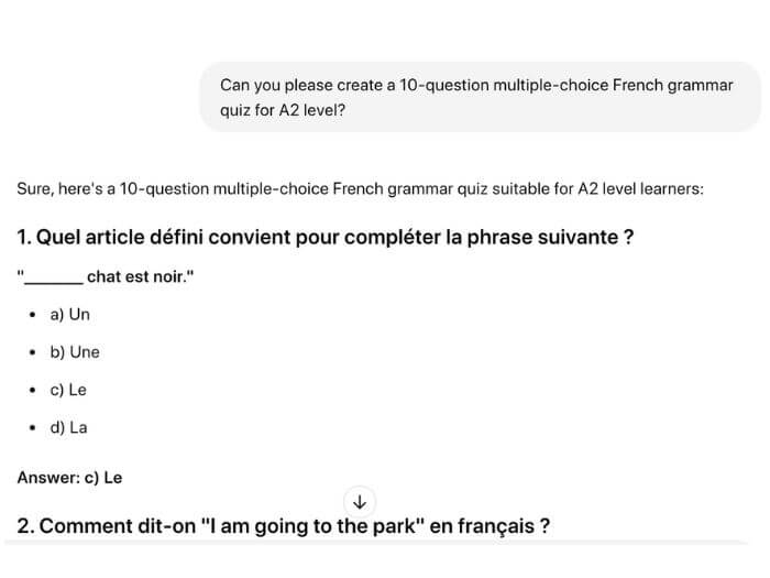 Learn French with AI by generating practice tests 