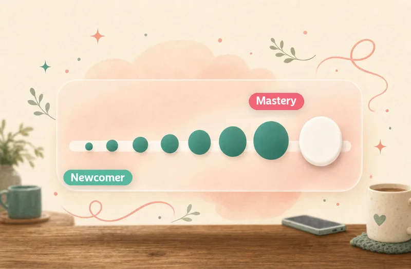 Illustration of a level slider running from Newcomer to Mastery, showing how stories move up with your reading level.