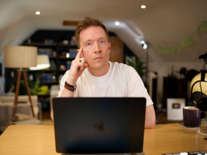 Olly Richards using laptop