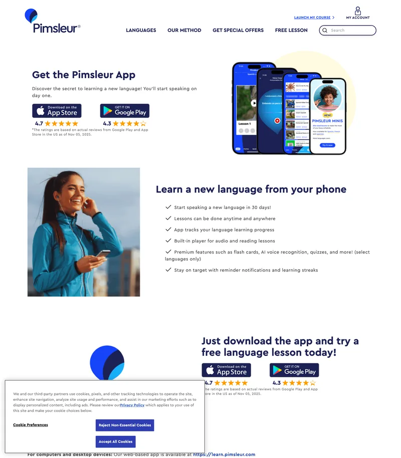 a screenshot of a website pimsleur review